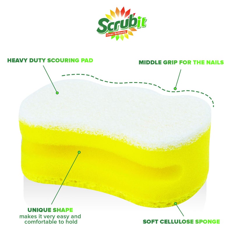SCRUBIT Scrub Sponge by Scrubit â€“Multipurpose Cellulose Cleaning Sponges with Non Scratch Scouring Pad for Dishes, Pots, Pans, Glass Cooktop - Super Absorbent - Unique Shape to Protect Nails: 12 Pack - Image 2